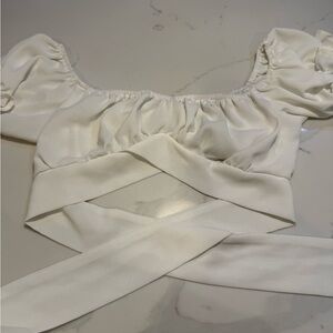 Crossover Tie Crop Blouse Top